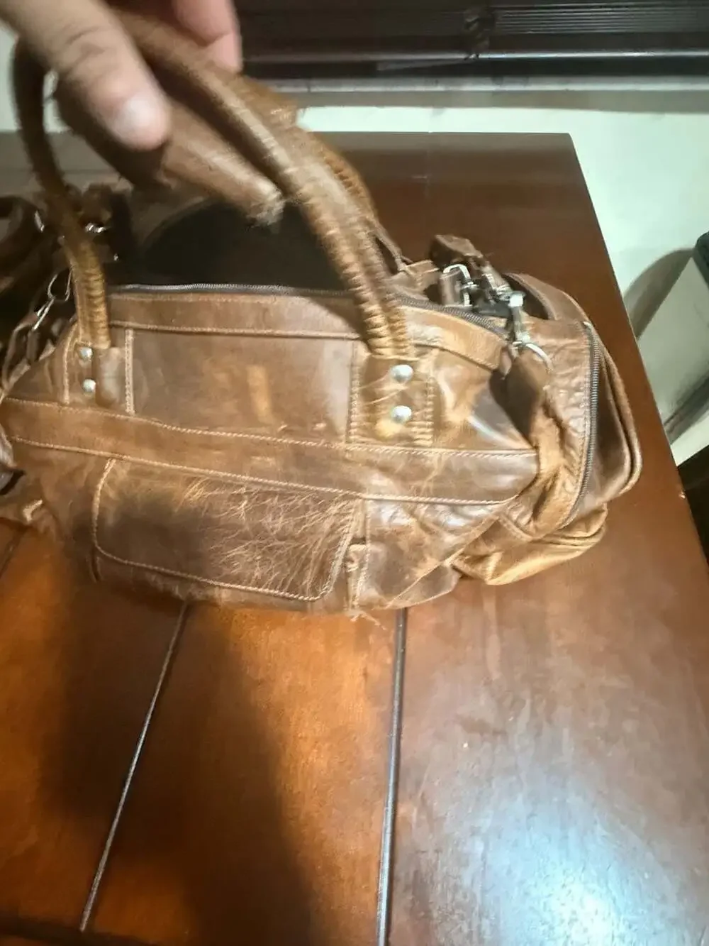 Vintage Distressed Brown Genuine Leather Duffel Travel Bag Made in Mexico